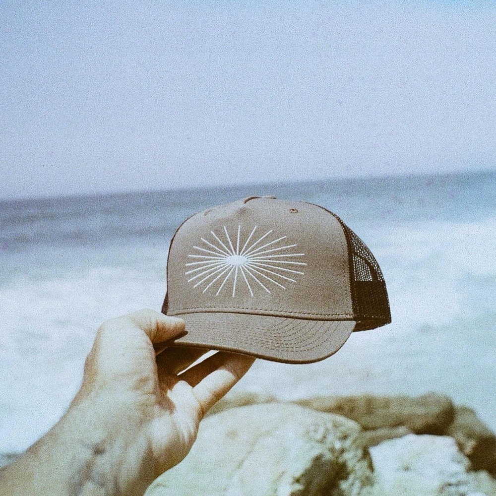 Trucker Hat with Radiant Sun Graphic - Brown